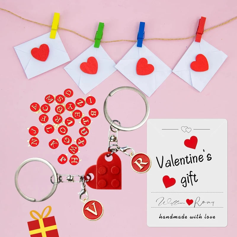 Personalized Brick Matching Heart Keychain for Couple Boyfriend Girlfriend Valentines Day Gifts Sweet Couple Keyring