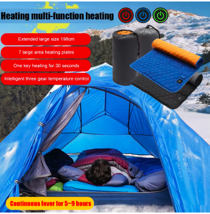 3-Level Adjustable USB Heated Seat Cushion Insulation Camping Sleeping Mattress 7 Zone Areas Foldable Portable for Hiking Travel