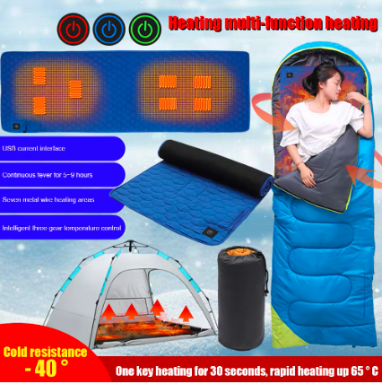 3-Level Adjustable USB Heated Seat Cushion Insulation Camping Sleeping Mattress 7 Zone Areas Foldable Portable for Hiking Travel