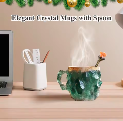 Mineral Crystal Coffee Mugs Simulation Mineral Crystal Resin Coffee Cups with Spoon