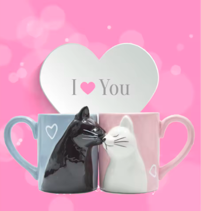 Kiss Cat Coffee Couple Handmade Mug Ceramic cup set