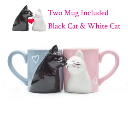 Kiss Cat Coffee Couple Handmade Mug Ceramic cup set