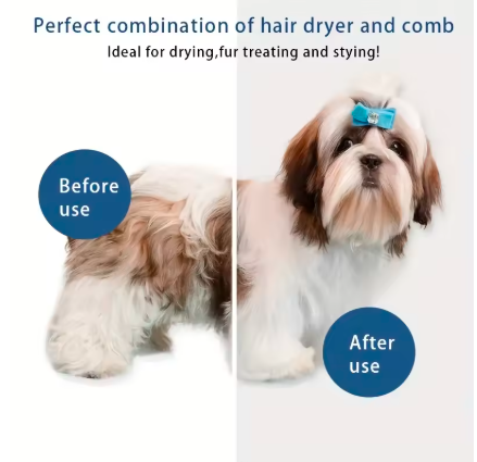 3 In 1 Pets Hair Dryer Brush Comb  for Dog Cat Kitten Puppy Fur Grooming with Adjustable Gears Wind Speed Control Mute