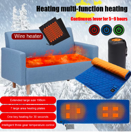 3-Level Adjustable USB Heated Seat Cushion Insulation Camping Sleeping Mattress 7 Zone Areas Foldable Portable for Hiking Travel