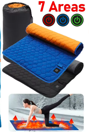 3-Level Adjustable USB Heated Seat Cushion Insulation Camping Sleeping Mattress 7 Zone Areas Foldable Portable for Hiking Travel