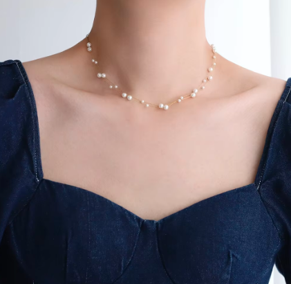 Pearl Chain Necklace for Women Waterproof Metal Collar Jewelry Bijoux Gift