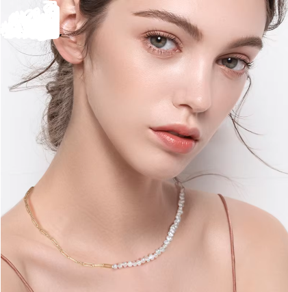 14K Gold Natural Freshwater Pearl Choker Necklace for Women 925 Silver Paper Clip Link Chain Necklaces Jewelry (Necklace + Bracelet )