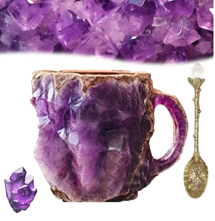 Mineral Crystal Coffee Mugs Simulation Mineral Crystal Resin Coffee Cups with Spoon