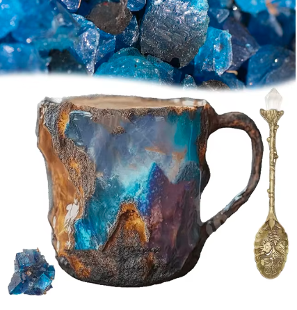 Mineral Crystal Coffee Mugs Simulation Mineral Crystal Resin Coffee Cups with Spoon