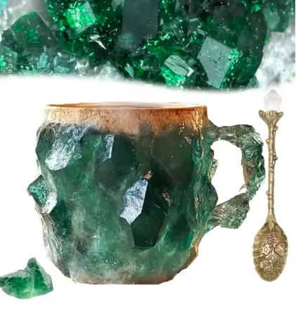 Mineral Crystal Coffee Mugs Simulation Mineral Crystal Resin Coffee Cups with Spoon