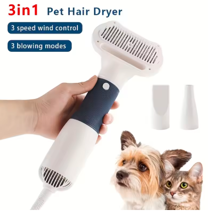 3 In 1 Pets Hair Dryer Brush Comb  for Dog Cat Kitten Puppy Fur Grooming with Adjustable Gears Wind Speed Control Mute