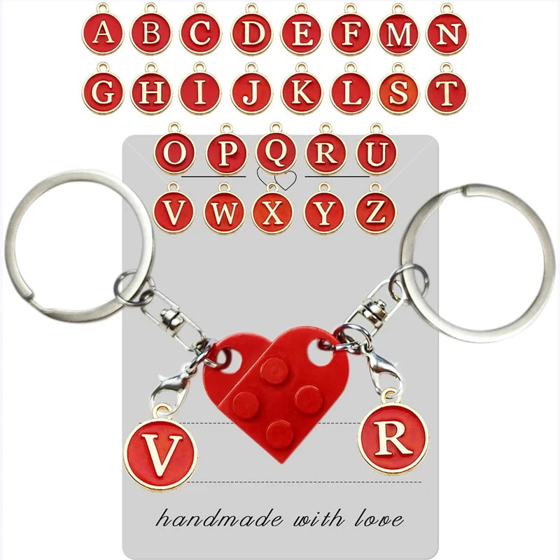 Personalized Brick Matching Heart Keychain for Couple Boyfriend Girlfriend Valentines Day Gifts Sweet Couple Keyring